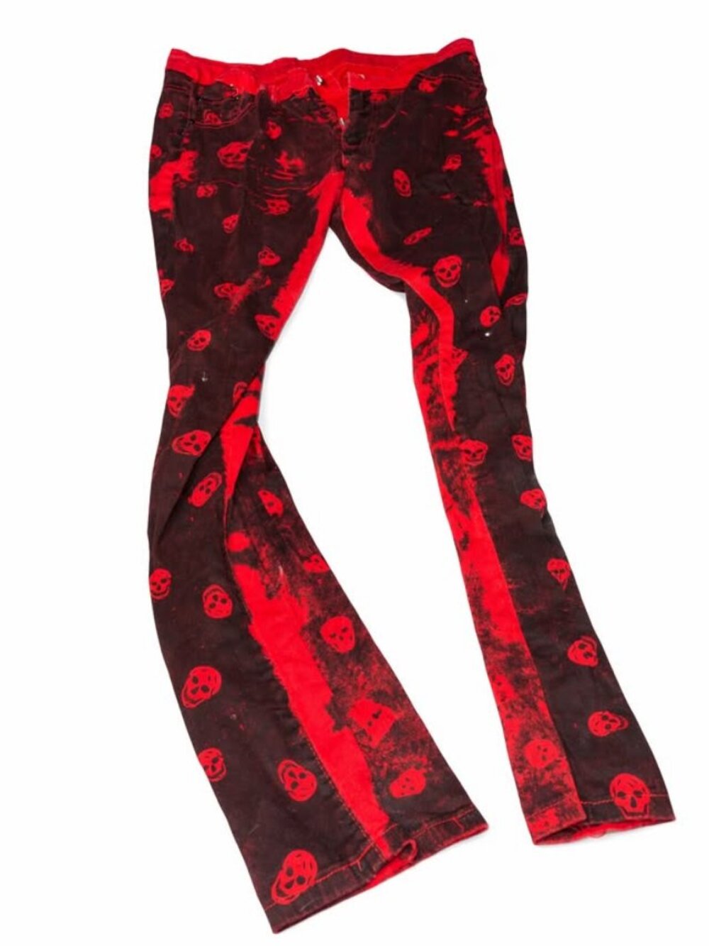 Skull All Over Print Stretch Pants Men's Gothic Alt Rock Punk Grunge Brown Red